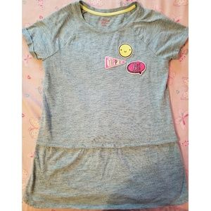 heather/teal blue TOP with happy patches